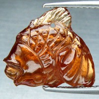 KG-022 Hand Carved Natural Spessartite Garnet crystal stone mineral in Fish Shape Statue